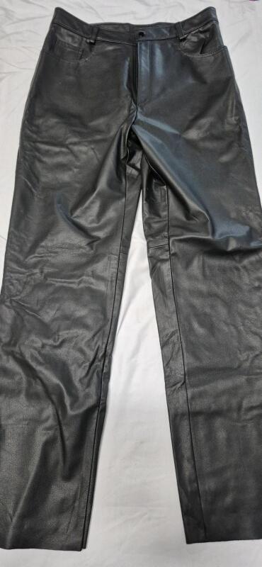 As New Sz 34Waist Men's Perfect Leather Ggods Leather Pants Unhemed 32" Inseam