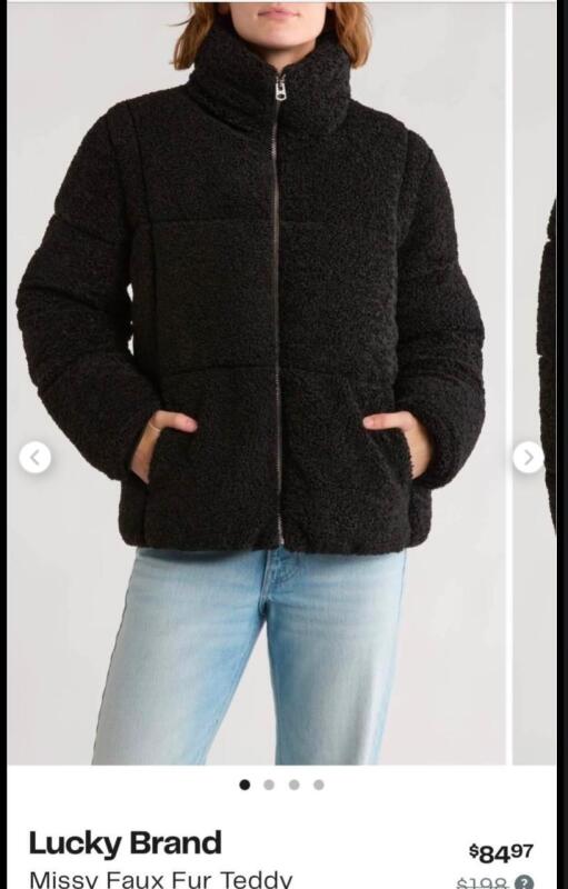 New Size LG Women's LUCKY Missy Faux Fur Teddy Puffer Jacket, Style U521649B93, Retails Over $100!