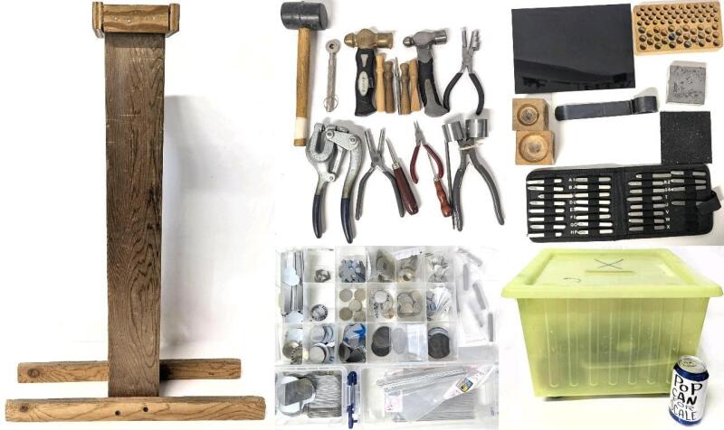 WOW! Metal Stamping Set : 26.5" Tall Wooden Stamping Stand/Block, Metal Alphabet Stamps in Case, Tools, Metal Plates to Stamp, Accessories + More With Bin