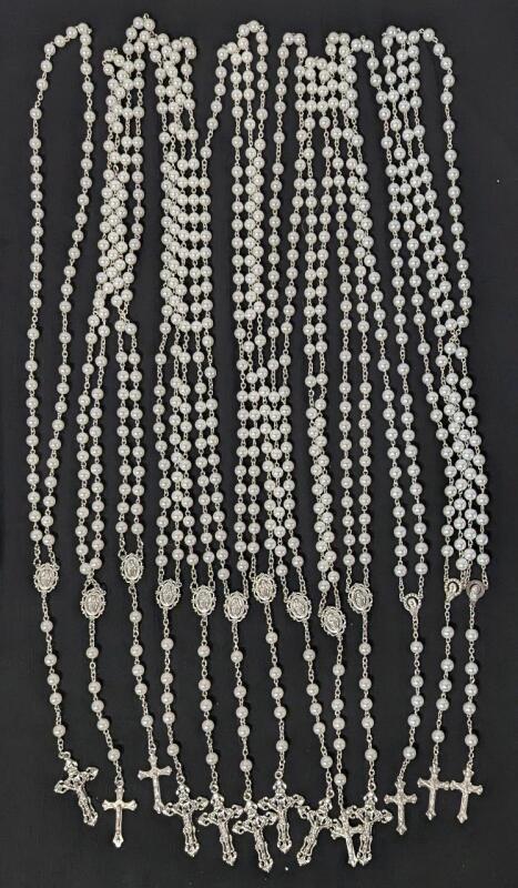 13 Excellent Quality Faux Pearl Rosaries, Up To 23" Long