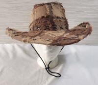 Vintage Brown Patch-Work & Leather Cowboy Hat .