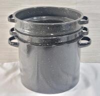 3pc. Speckled Black Enamel-on-Steel Water Bath Canning Pots.
