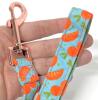 New Bright & Colorful Orange Print Cloth Leash With Rosegold Hardware, 0.8" Wide &times; 60" Long - 2