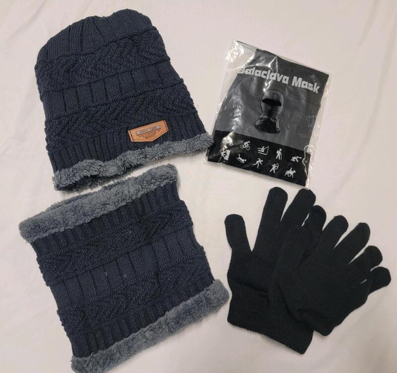 New - Winter Hat , Neck Warmer & Pair of Gloves plus Black Balaclava Mask