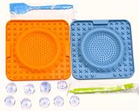 2 New Silicone Dog / Cat Lick Mats, Slow Feeders With Suction Cups, Spatula & Scrub Brush, 7.75" &times; 7.75" Each
