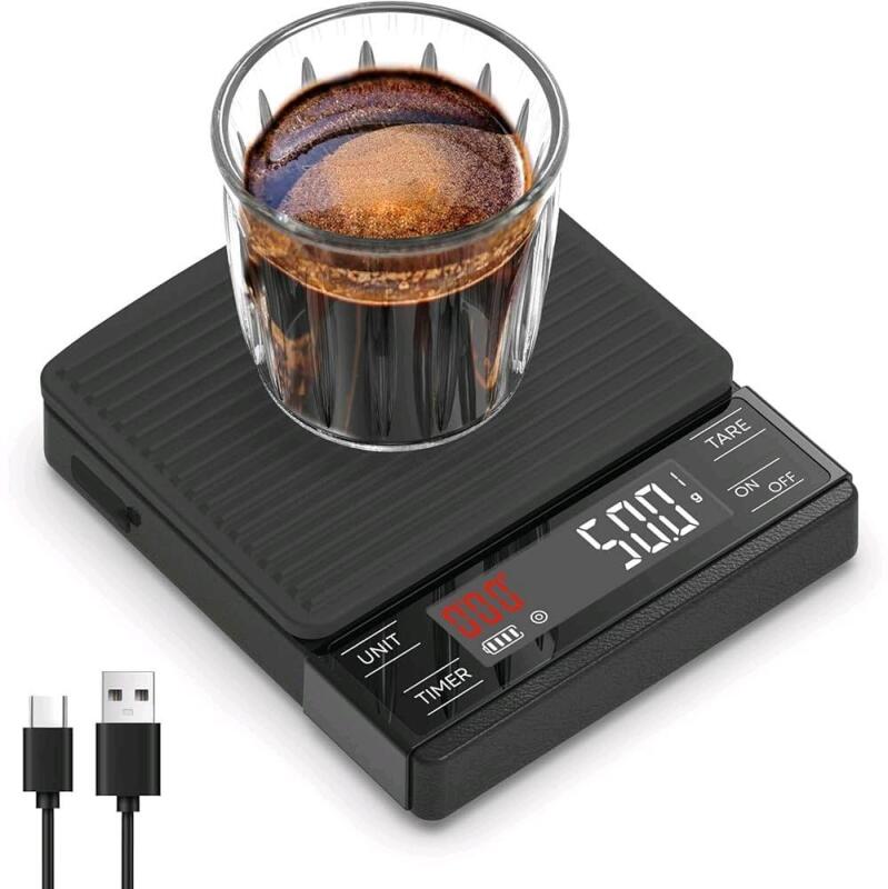 New MAXUS Coffee Scale with Timer - 2000g/0.1g Precision, Drip Espresso Scale with Silicone Cover, IP65 Waterproof, Measures in Grams and Ounces, USB-C Rechargeable