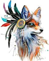 New Native Feathers Fox DIY Kit Easy Paint by Numbers Kit for Adults and Kids Ages 8+ - 8PC Oil Painting Kit : 1 Canvas / 1 Reference Paint / 3 Brushes / 1 Pigment Set / 2 Hangers, 16" &times; 20"