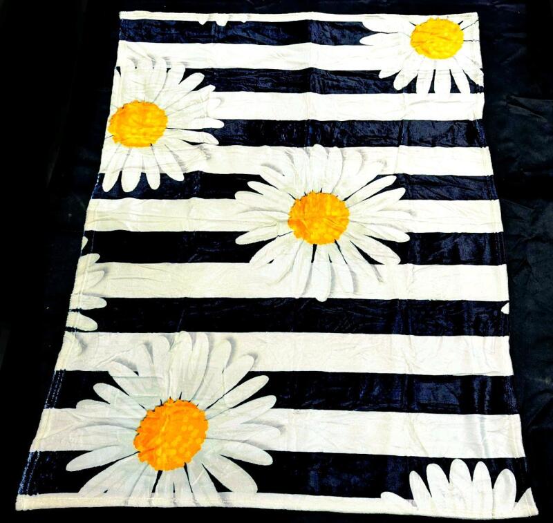 New Minky Soft Stripes & Daisy Flowers Throw Blanket, 39" &times; 50"