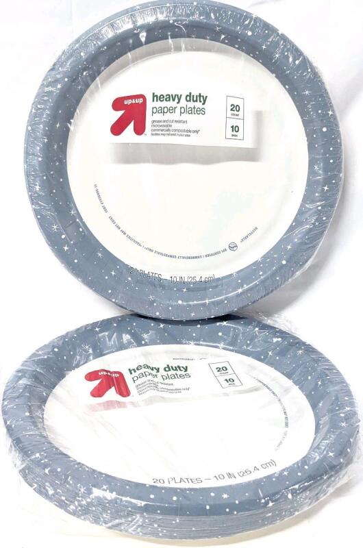 40 New Up&Up 10" Heavy Duty Disposable Paper Plates, Microwaveable, Grease & Cut Resistant