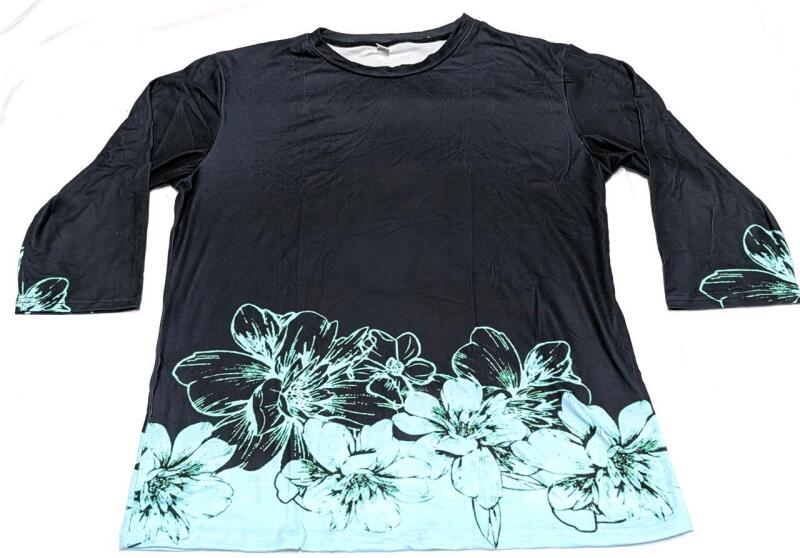 New Size 2XL Women's &frac34; Length Sleeve Floral Design Top