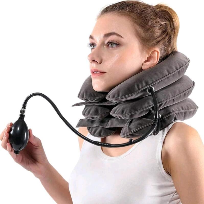New Cervical Neck Traction Device for Instant Neck Pain Relief - Inflatable & Adjustable Neck Stretcher Neck Support Brace, Neck Traction Pillow for Home Use Neck Decompression, Grey