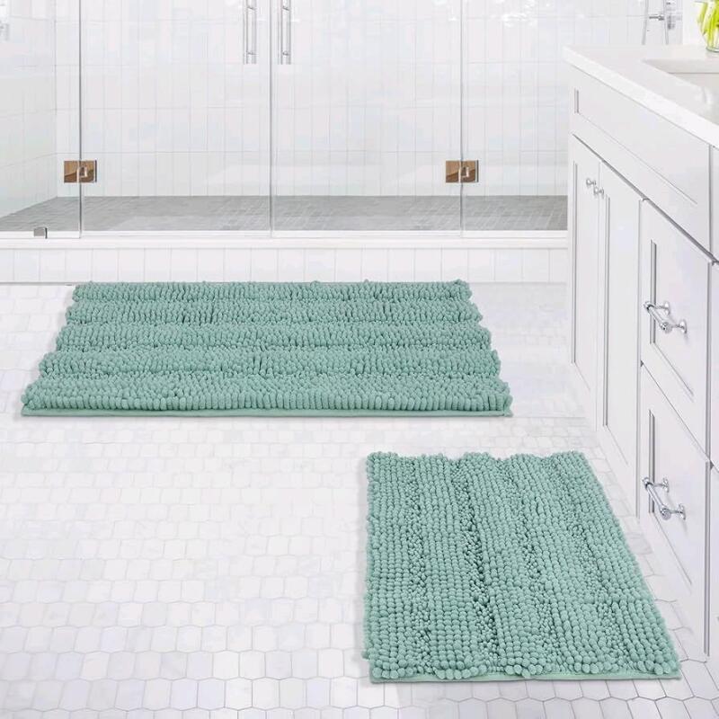 New Yastouay 2 Pieces Bathroom Rugs Machine Washable Bath Mat Non Slip Bath Rugs Thick Shaggy Chenille Bath Mats for Bathroom, Shower, Door Mat(17" x 24" / 20" x 32", Egg Blue)