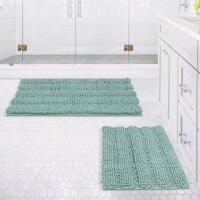 New Yastouay 2 Pieces Bathroom Rugs Machine Washable Bath Mat Non Slip Bath Rugs Thick Shaggy Chenille Bath Mats for Bathroom, Shower, Door Mat(17" x 24" / 20" x 32", Egg Blue)