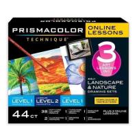 New PRISMACOLOR TECHNIQUE 3 Art Lessons-In-One : 44ct Landscape & Nature Drawing Sets With Online Lessons