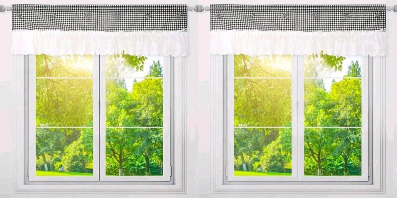 2 New VUDECO Buffalo Check Curtains Farmhouse Kitchen Curtains Buffalo Plaid Curtains Black and White Valances for Kitchen Window Buffalo Plaid Decor Kitchen Plaid Curtains 59" &times; 18" Black and White