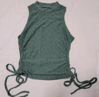 New Women's Sz. Small Teal Eyelet Ruched Sleeveless Mock-Neck Top