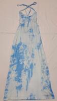 New Women's Sz. Medium (6) Blue and White Tie-Dye Halter Neck Maxi Dress
