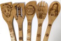 New 5-Piece DEMON SLAYER Anime Laser-Etched Bamboo Wood Cooking Spoons, 11.75" Long Each