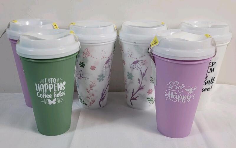 Twelve (12) New 16oz. Coffee To Go Tumblers w/Lids . 6 Sets of 2