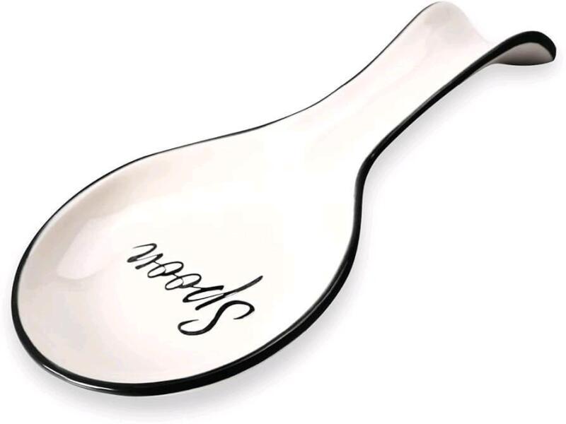 New VUDECO Black Ceramic Spoon Rest for Stove Top - White Spoon Rest For Kitchen Counter - Spanish Ceramic Spoon Rests for Cooking - Large Farmhouse Spoon Rest Ceramic - Utensil Coffee Spoon Holder Rest
