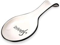New VUDECO Black Ceramic Spoon Rest for Stove Top - White Spoon Rest For Kitchen Counter - Spanish Ceramic Spoon Rests for Cooking - Large Farmhouse Spoon Rest Ceramic - Utensil Coffee Spoon Holder Rest