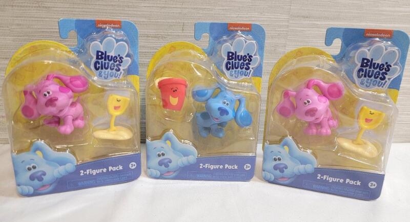 Three (3) New Blue's Clues & You Figure Packs . Blue / Pail & Magenta / Shovel