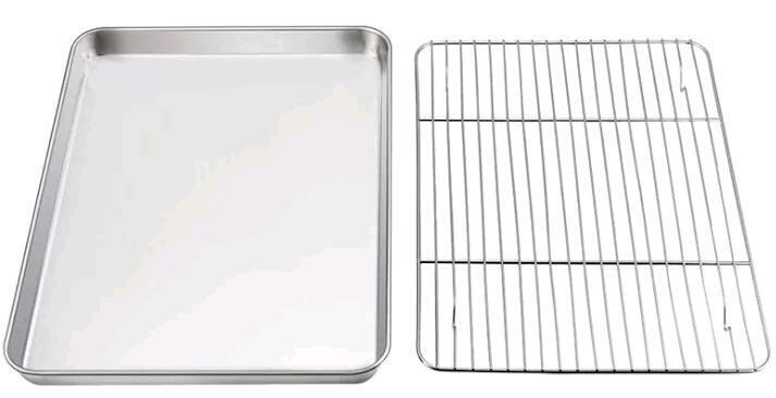 New - Stainless Steel Baking Sheet & Rack Set . Tray measures 16"&times;12"&times;1"