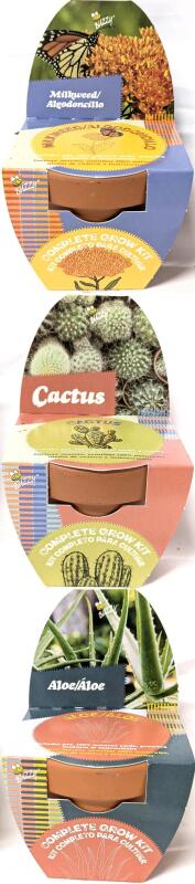 3 New BLOOM Complete Grow Kits : MILKWEED, ALOE & CACTUS, Each Kit Includes 2.75" Tall Terracotta Pot, Growing Medium, Seeds & Instructions