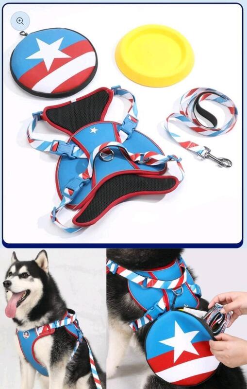 New Dog Size MED No Pull, Easy Walk Escape Proof Harness, Frisbee, Clip-On Storage Case & Leash Set