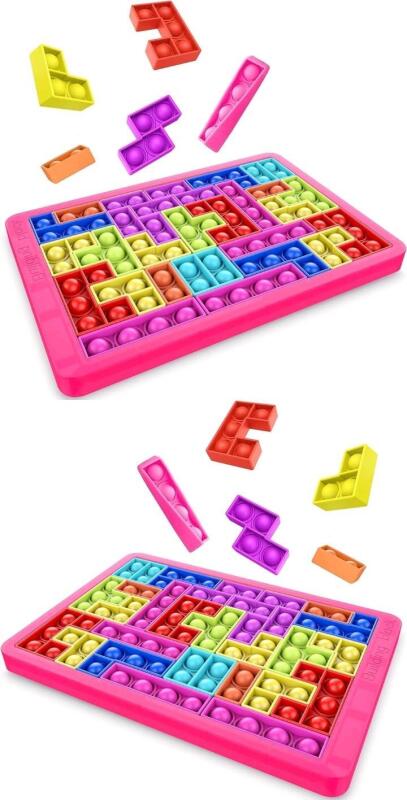 2 New Tetris-Style Silicone Fidget Popper Puzzle Boards, 6.5" &times; 9.75" Each