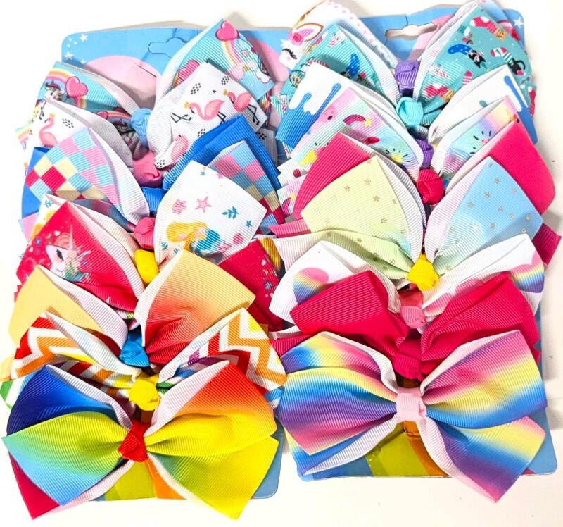 New 18pcs 5" Across Rainbow & Unicorns Fabric Hair Bows Barrettes Hair Clips