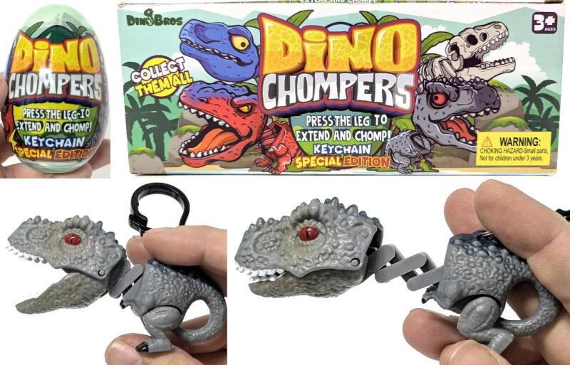 New 4-Pack DINO CHOMPERS, Special Keychain Edition Chomping Dino Toys, 3.5" Long Each