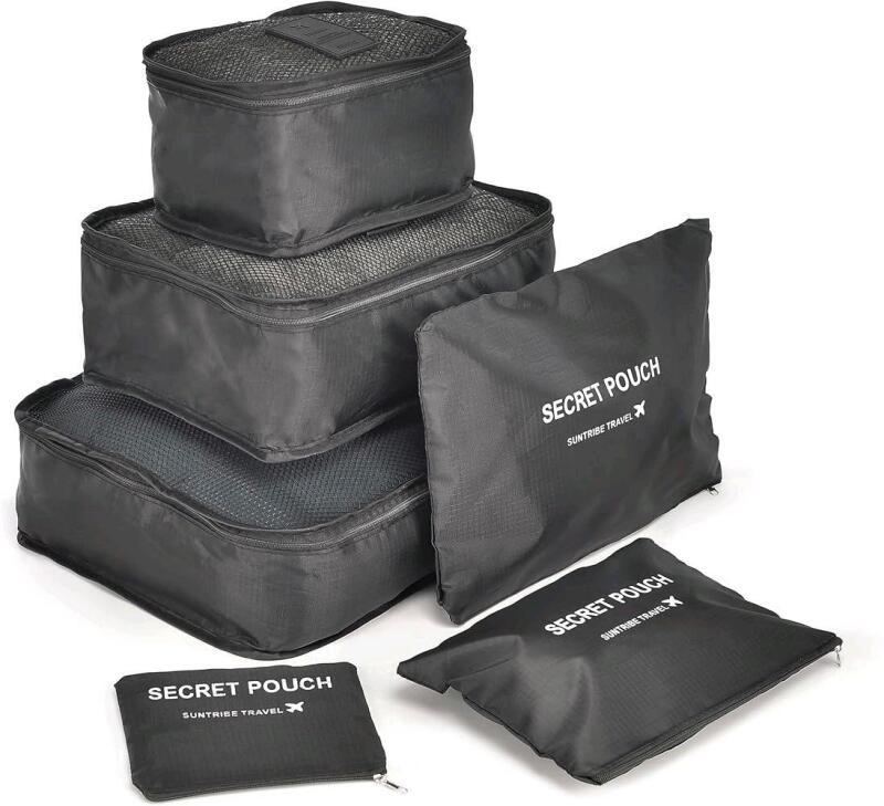 New 6-Piece Suitcase Organizer Travel Bags & Secret Pouch Set, Up To 14" &times; 10.5" &times; 4"
