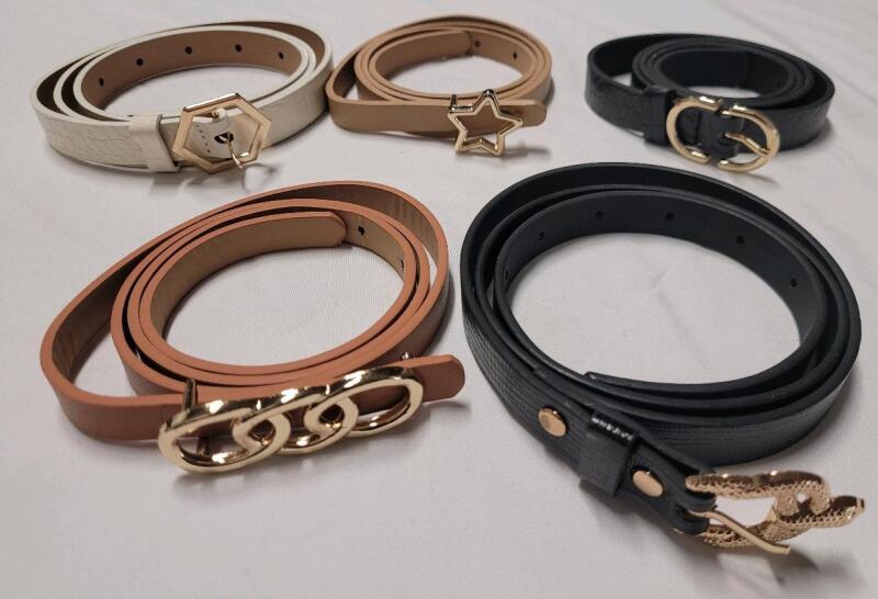 Five (5) New Women's 40"&times;⅝" Belts . Various Colors & Buckle Design