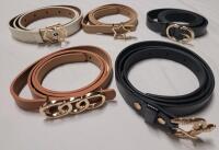 Five (5) New Women's 40"&times;⅝" Belts . Various Colors & Buckle Design