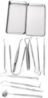 New 12-Piece Dental Care Set : Curettes, Picks, Mirror, Tongue Scrapers + In Tin