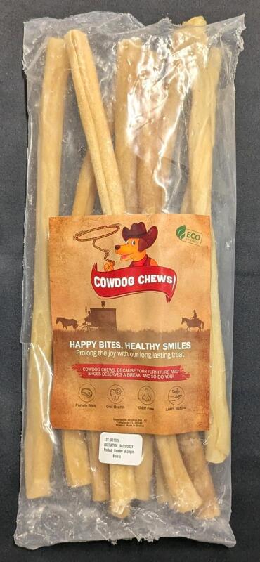 New 10-Pack 12" Long COWDOG CHEWS, 100% Protein-Rich Natural Dog Chew Sticks, EXP 04/2026