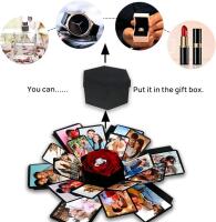 New Explosion Gift Box, DIY Explosion Picture Box with 6 Faces, Handmade Photo Hexagon Box, Love Memory DIY Album Box, Christmas Gift Commemorative Album for Birthday Valentine's Day Wedding, Black (Assembly Required)