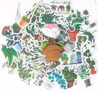 Adorable New 4" Tall Crochet Flower & 50 New Houseplants Stickers Up To 3.5" Long