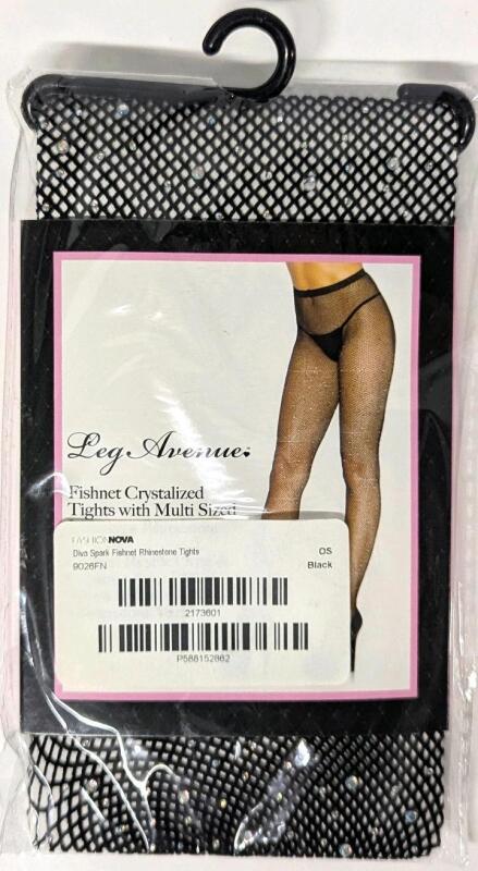 New O/S (90-165lbs) Adult LEG AVENUE Diva Spark Fishnet Rhinestone Tights - Black