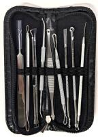 New 10-Piece Stainless Steel Acne Blackhead Pimple Popper Kit In Zippered Case, 7" Long