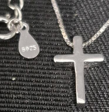 New Stamped S925 Sterling Silver 17" Long Dainty Chain with Cross Pendant