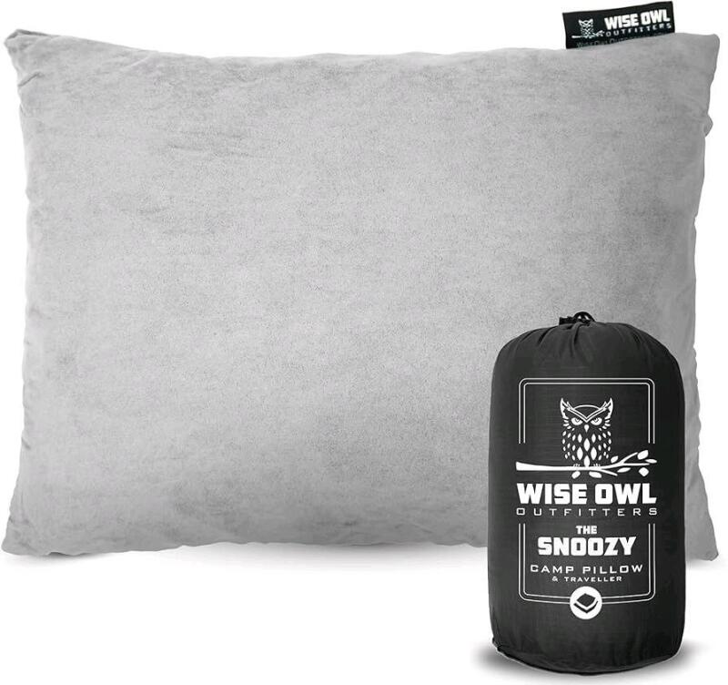 New Wise Owl THE SNOOZY Camp Pillow & Traveller, SM Grey, Expands 12" x 16" (9 oz), Retails $61!