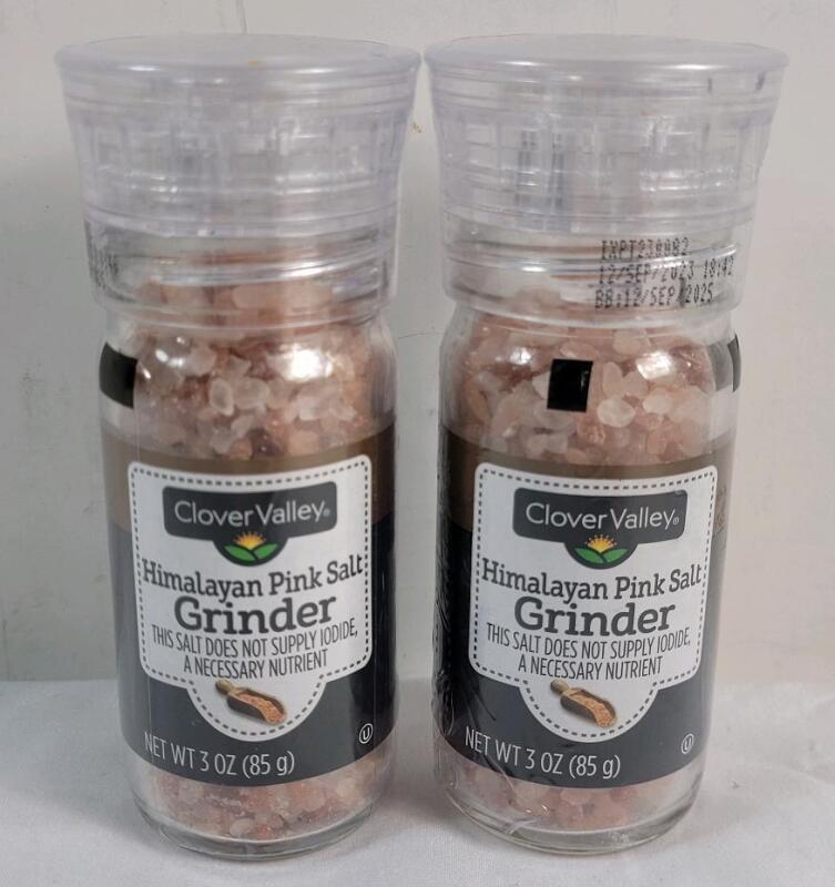 Two (2) New Clover Valley Himalayan Pink Salt & Grinder Combo Containers . Each 3oz. (85g) bottle. Best Before 12 /09 / 2025