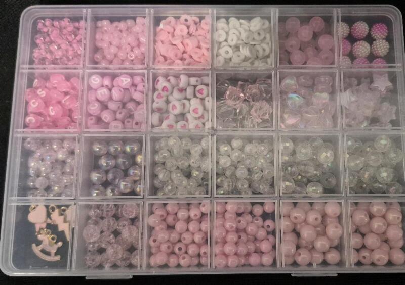 New 24 Compartment Pink/Clear Arcylic Beads For Jewelry Making