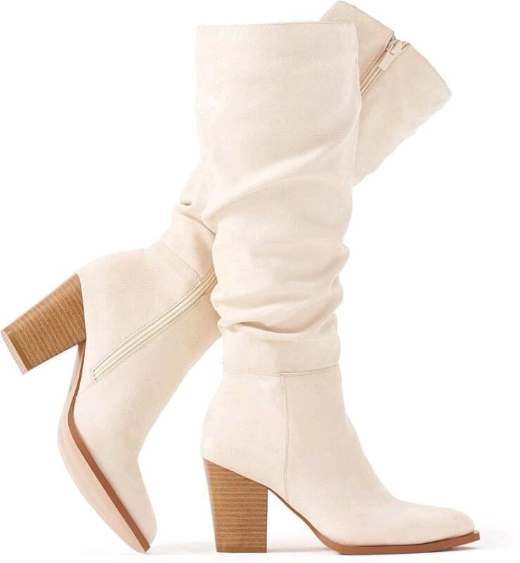 New Size 9.5 Women's Pointed Toe Knee High Boots Faux Suede Slouch Boots with Chunky 3" Heel, Side Zipper Access, Retails $60