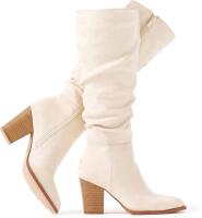 New Size 9.5 Women's Pointed Toe Knee High Boots Faux Suede Slouch Boots with Chunky 3" Heel, Side Zipper Access, Retails $60
