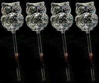 New 4-Pack Iridescent Glass Owl Plant Waterers Plant Stakes, 10.5" Long Each