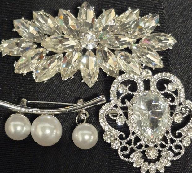 3 New Bling Brooches - Longest 2.75"