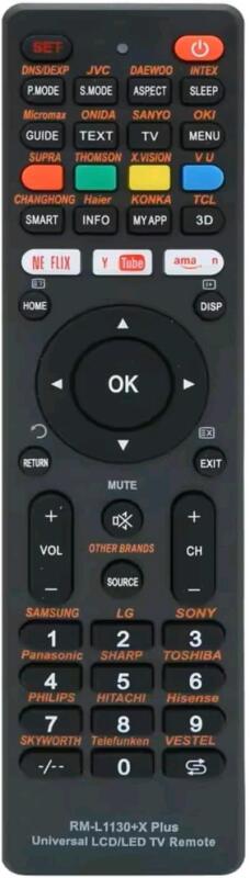 New Universal KED/LCD Replacement RM-L1130+X Remote Control, Compatible with RM‑L1130+X, RM‑L1130+8 RM‑L1130+12, for Haier, JVC, Konka, LG, Hitachi, Hisense, Akra, Changhong, Daewoo, Smart TVs, Netflix, YouTube, Amazon